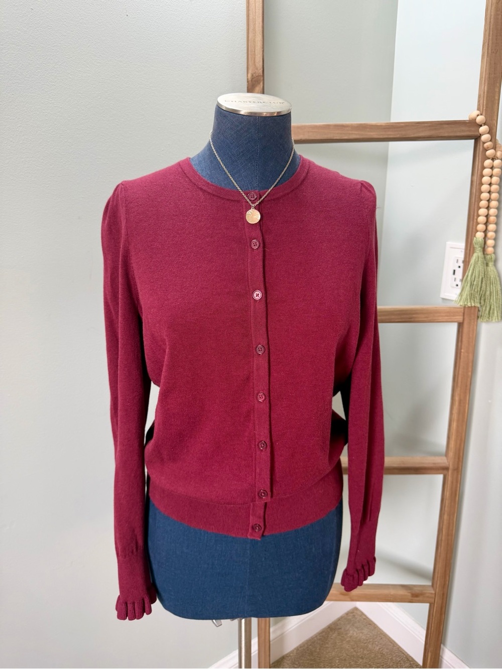 Talbots Burgundy Red Button Down Cardigan Sweater Size Medium